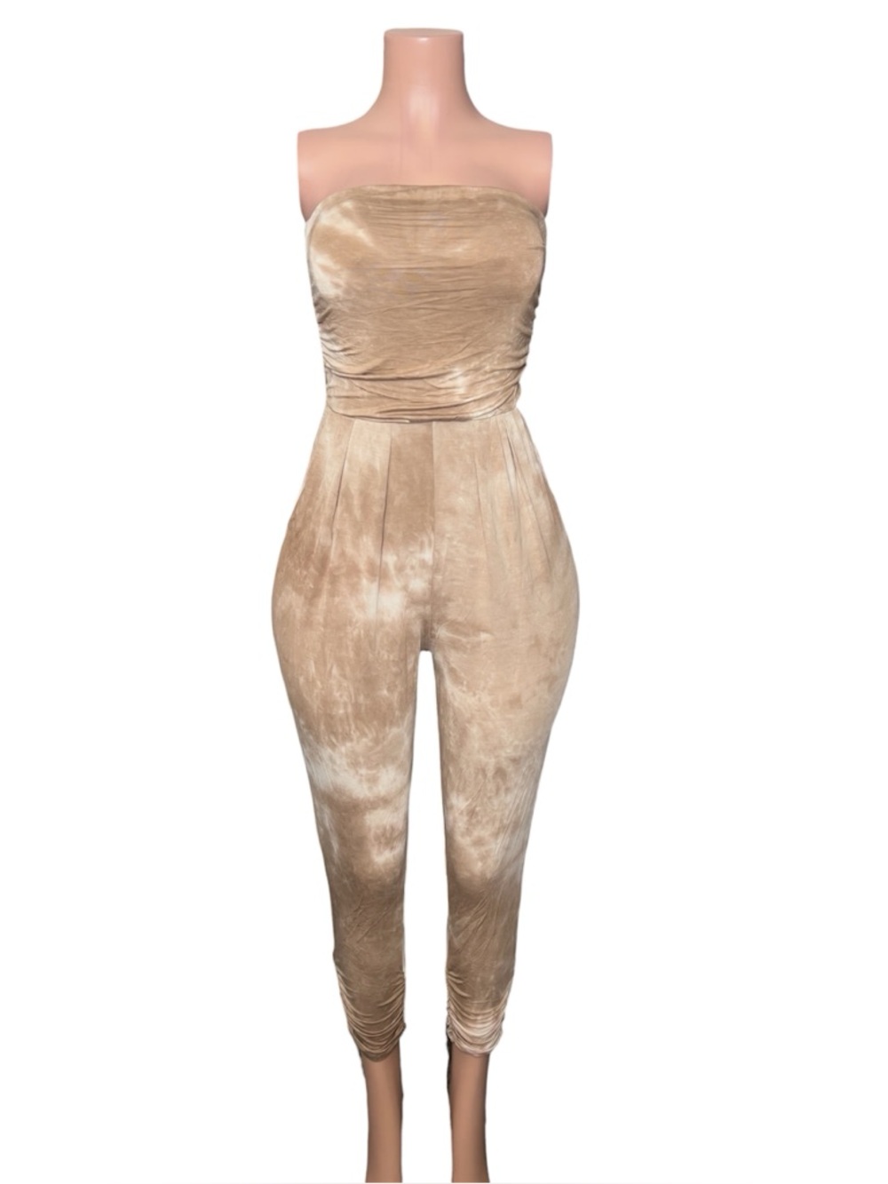 Strapless Tie Dye Tan Jumpsuit